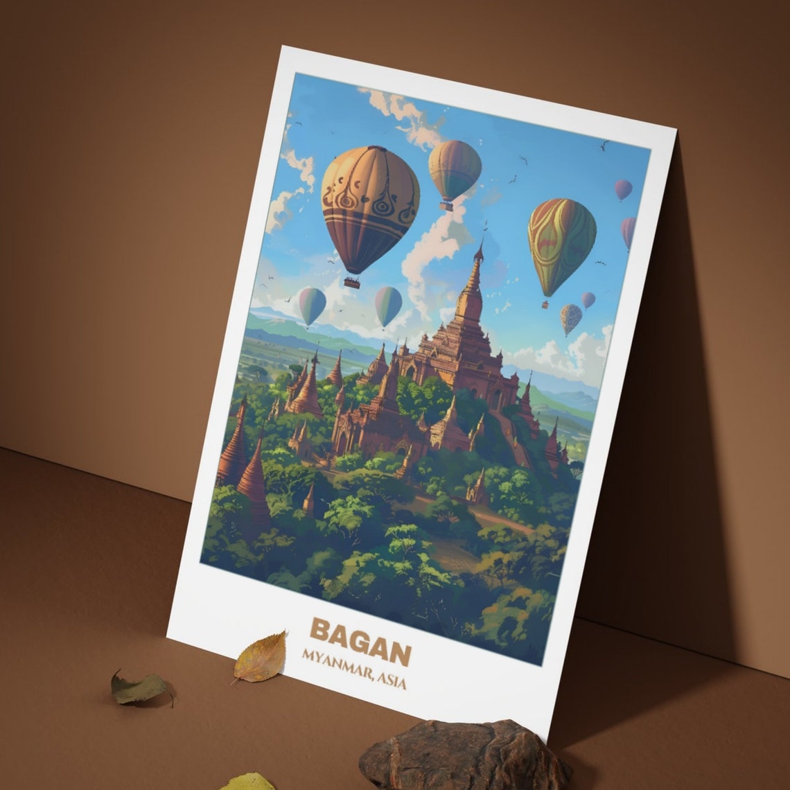 Bagan Myanmar Hot Air Balloons Over Ancient Temple Tops Poster - Image 3