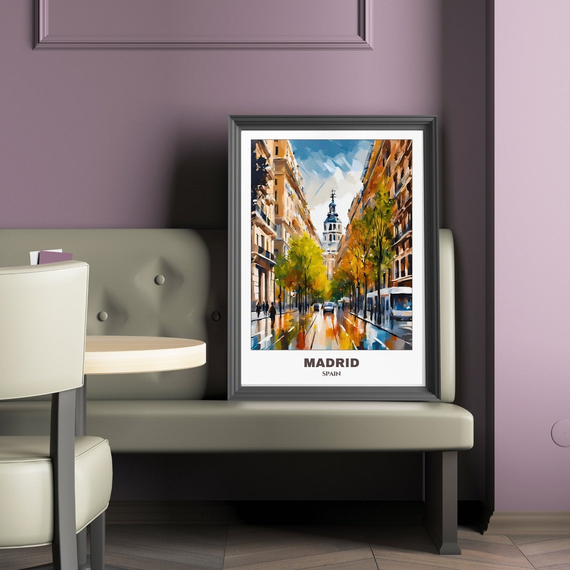 Madrid Spain Rainy Boulevard Oil Painting Autumn Trees Poster - Image 2