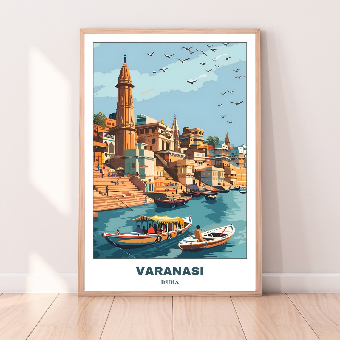 Varanasi India Ghats Temple Spire Canopied Boat Travel Poster - Image 5