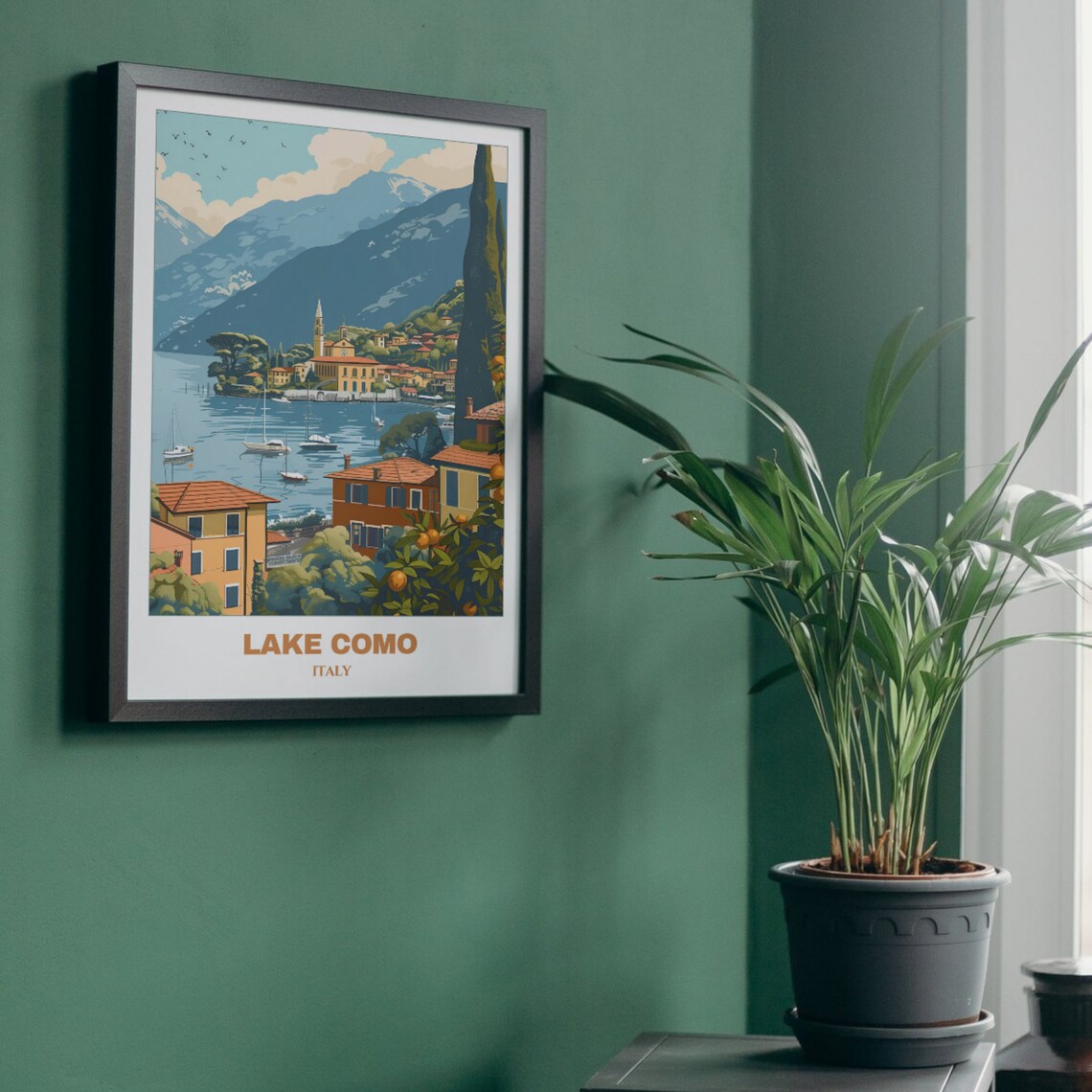 Scenic Lake Como Italy Harbor Sailboats Church Spire Travel Poster - Image 5