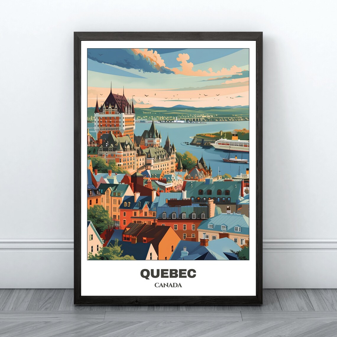 Quebec Travel Poster, Canada Cityscape Painting Print