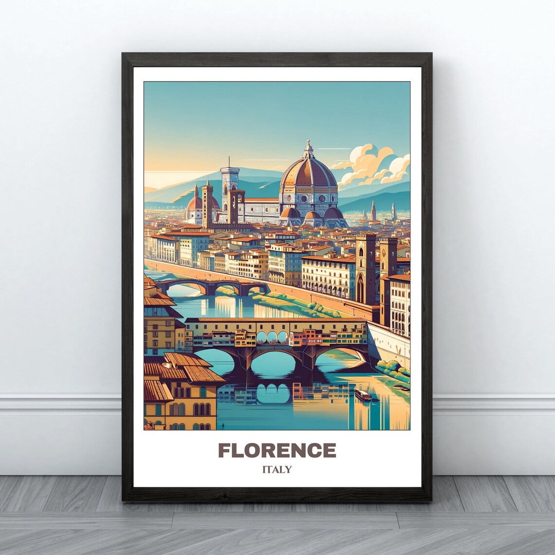 Florence Italy Travel Poster, Cityscape Painting Print