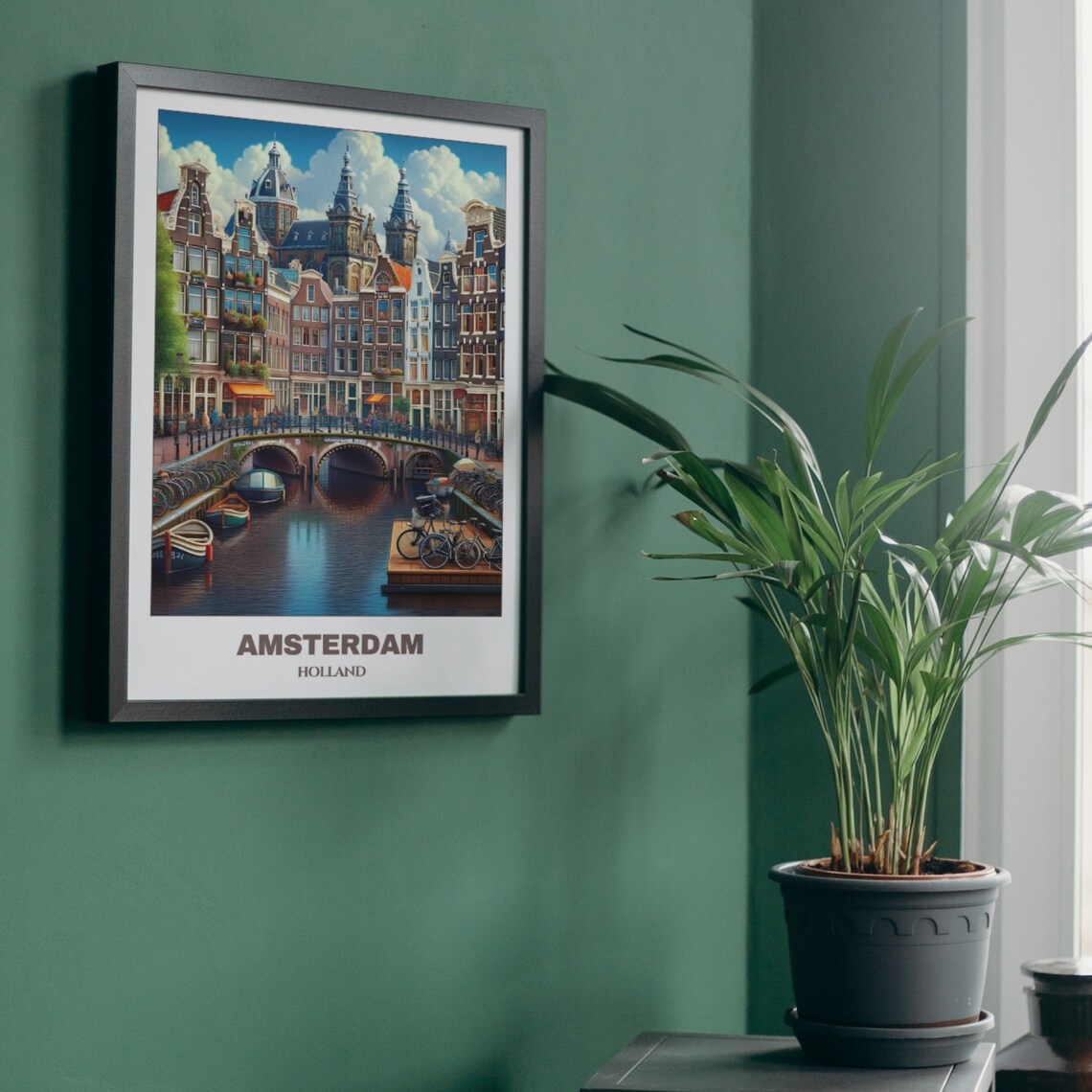 Amsterdam Canal Bridge Bicycles Gabled Houses Holland Travel Poster - Image 4
