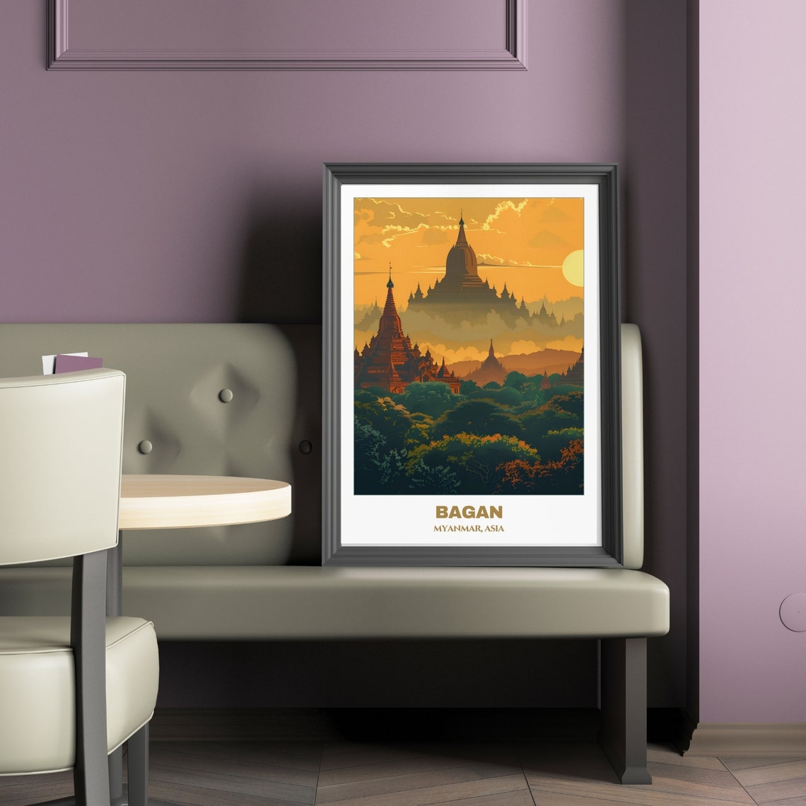 Bagan Myanmar Sunset Temple Silhouettes Ancient Plain View Poster - Image 2