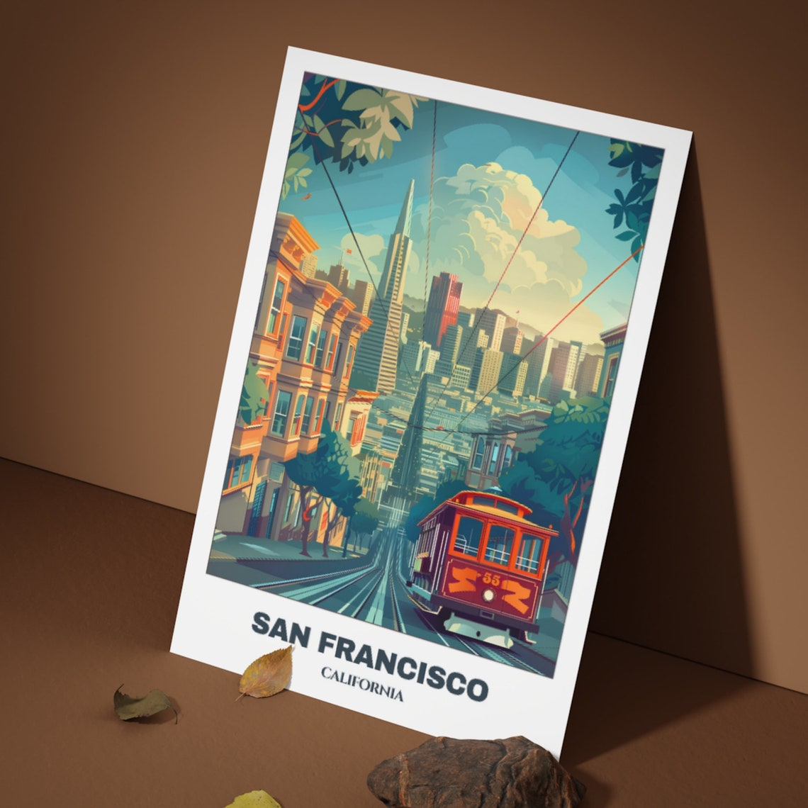 San Francisco Cable Car Street Downtown Skyline Travel Poster - Image 3