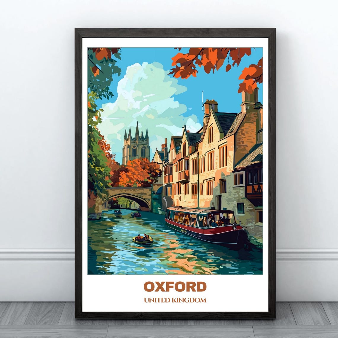 Oxford Travel Poster United Kingdom Travel Poster Citycape Painting Wall Art Oxford Home Decor Oxford Trip Print