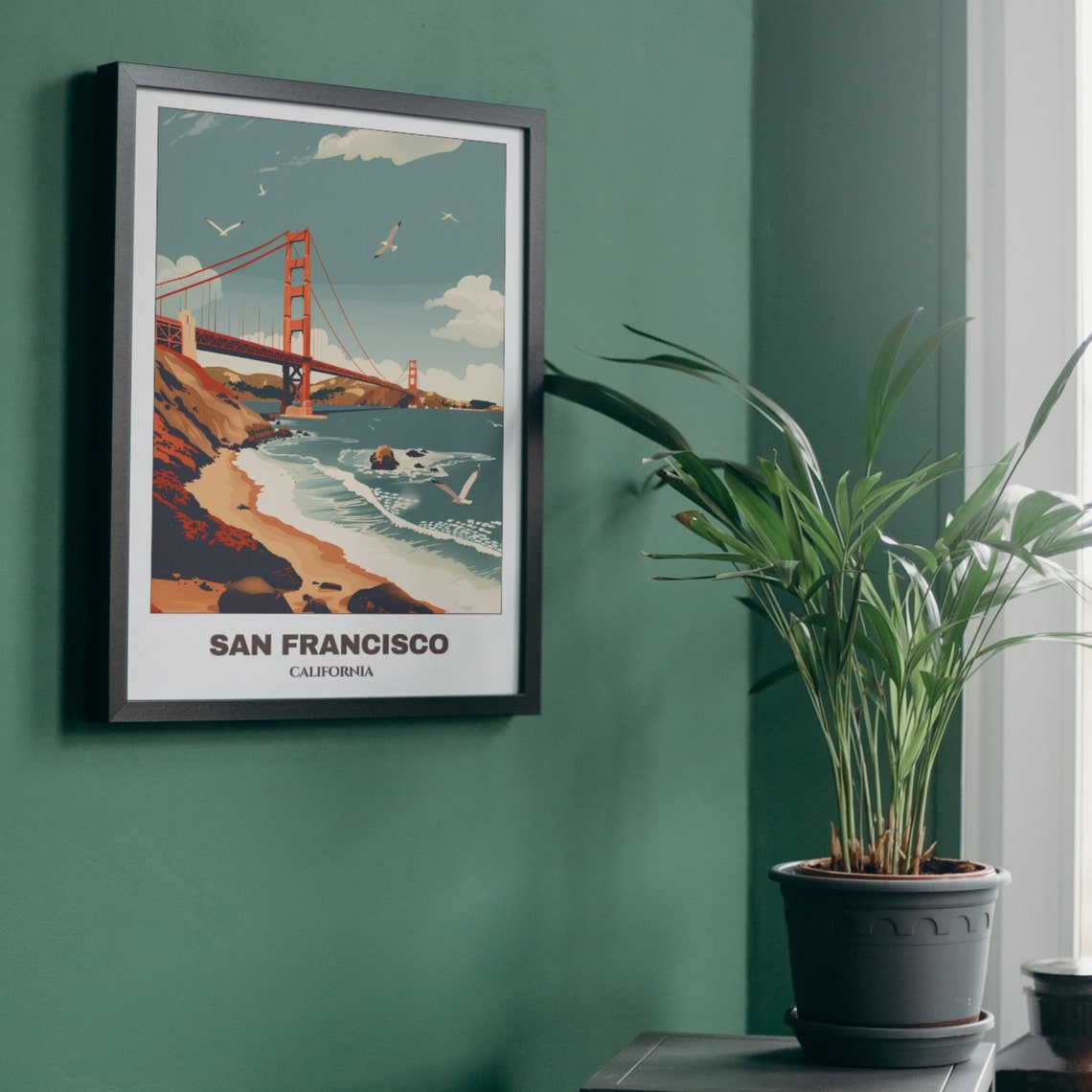San Francisco Golden Gate Bridge Beach Vintage Style Travel Poster - Image 5