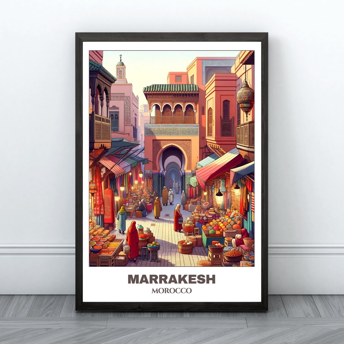 Marrakesh Travel Poster, Morocco Cityscape Painting
