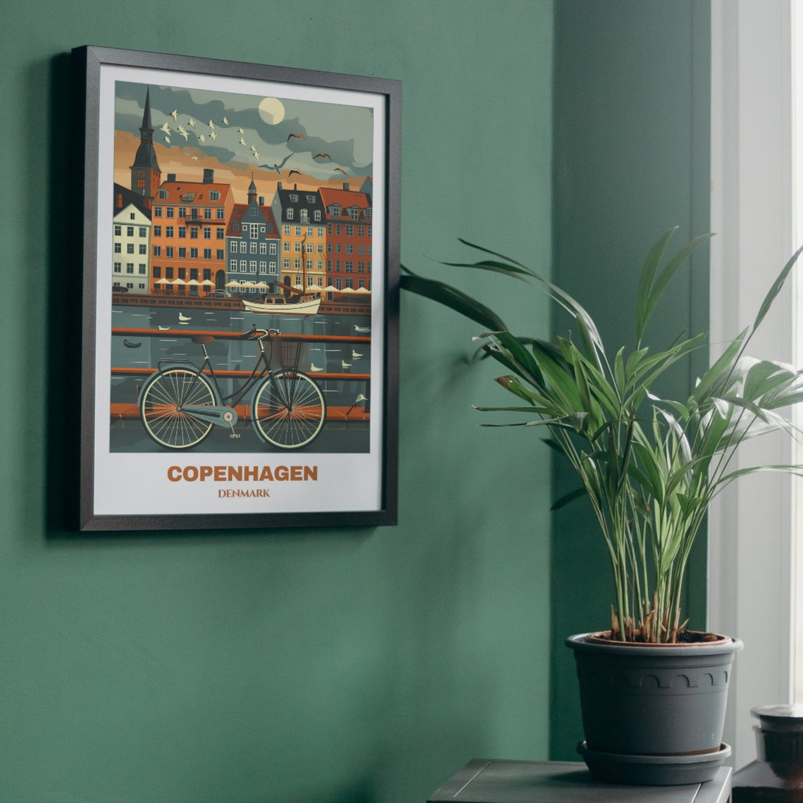 Copenhagen Nyhavn Waterfront Colorful Houses Bicycle Scene Poster - Image 5