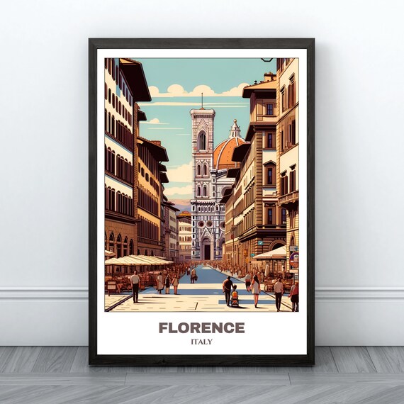 Florence Duomo Cathedral Bustling Historic Street Italy Travel Poster