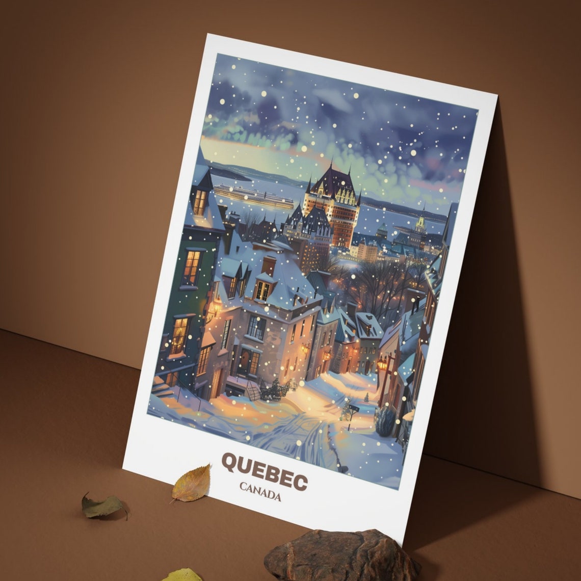 Quebec Canada Winter Snow Chateau Frontenac Night Travel Poster - Image 3
