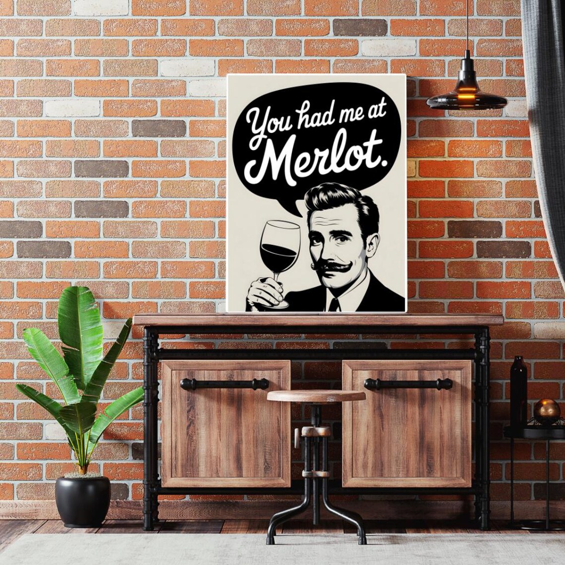 You Had Me at Merlot Retro Funny Wine Quote Poster Illustration - Image 4