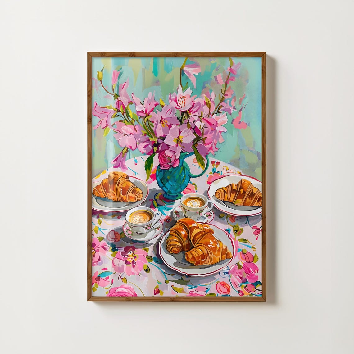 Croissant And Coffee Colorful Breakfast Patisserie Table Poster