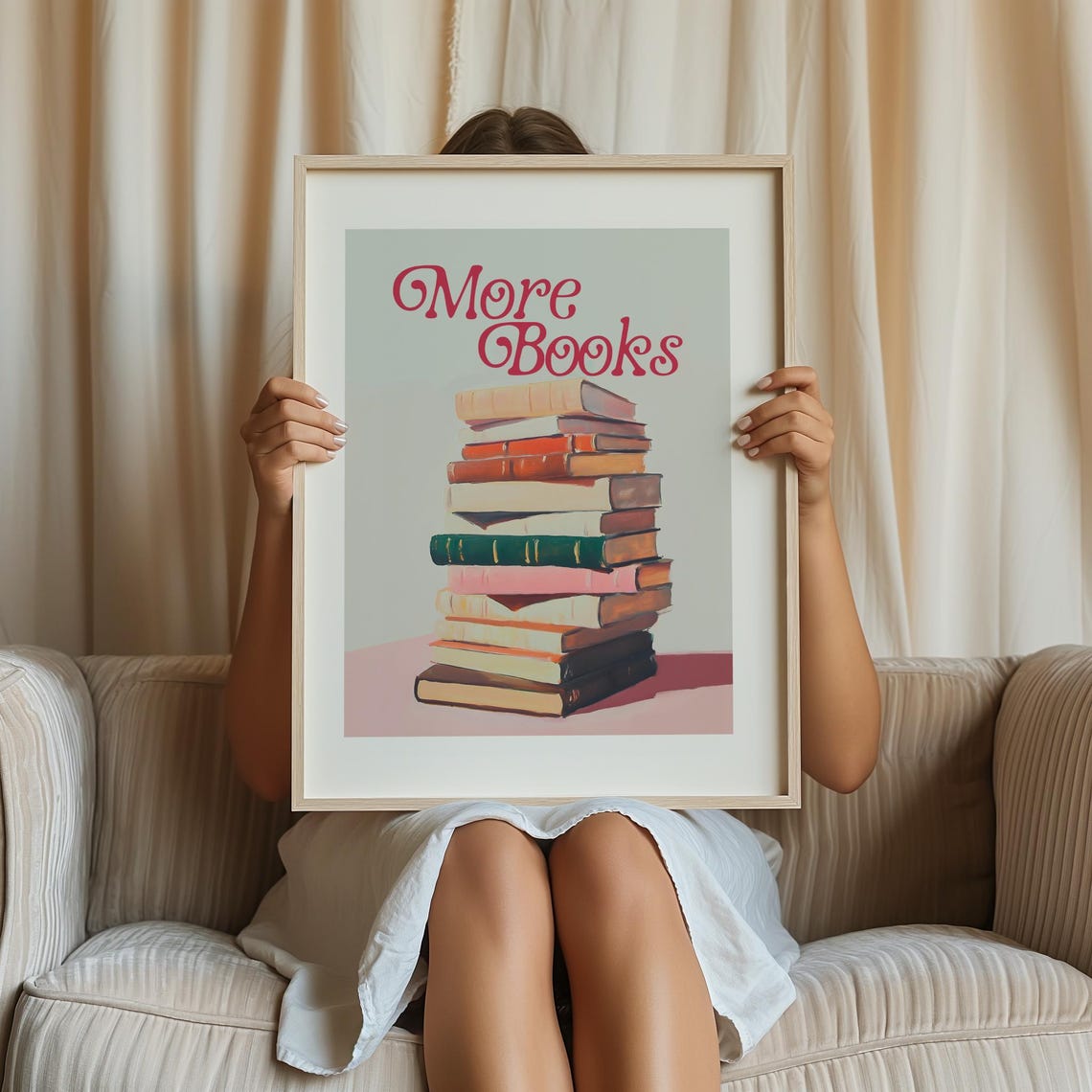 More Books Colorful Stack Pink Script Bookish Library Quote Poster - Image 4