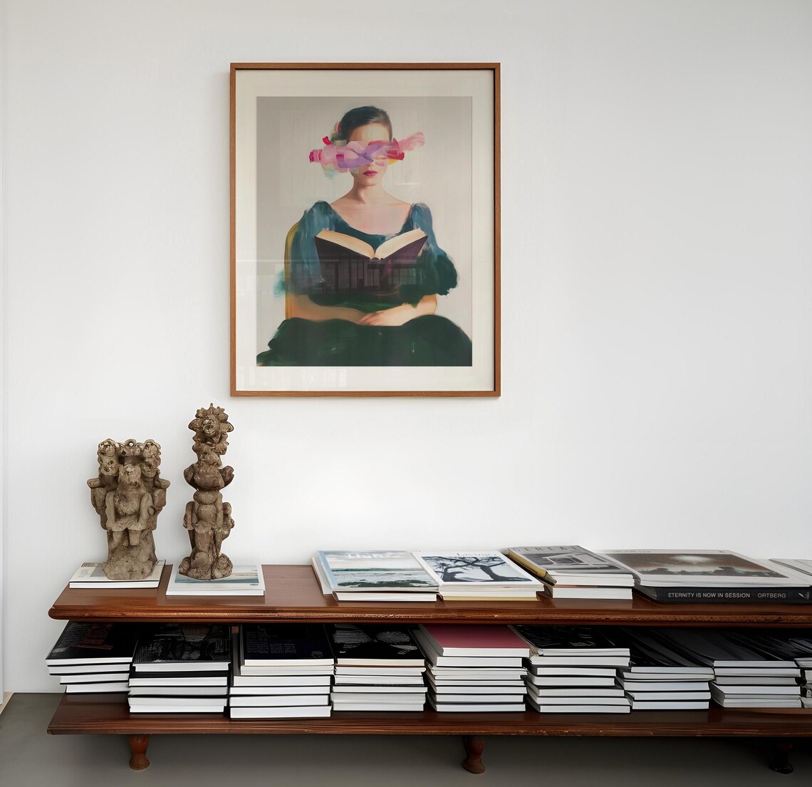 Woman Reading Book Abstract Pink Brushstroke Portrait Poster - Image 4