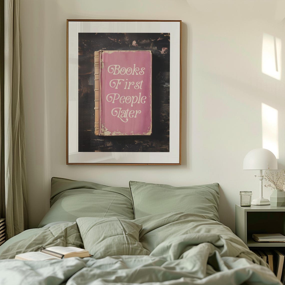 Books First People Later Pink Vintage Book Cover Style Art Poster - Image 4