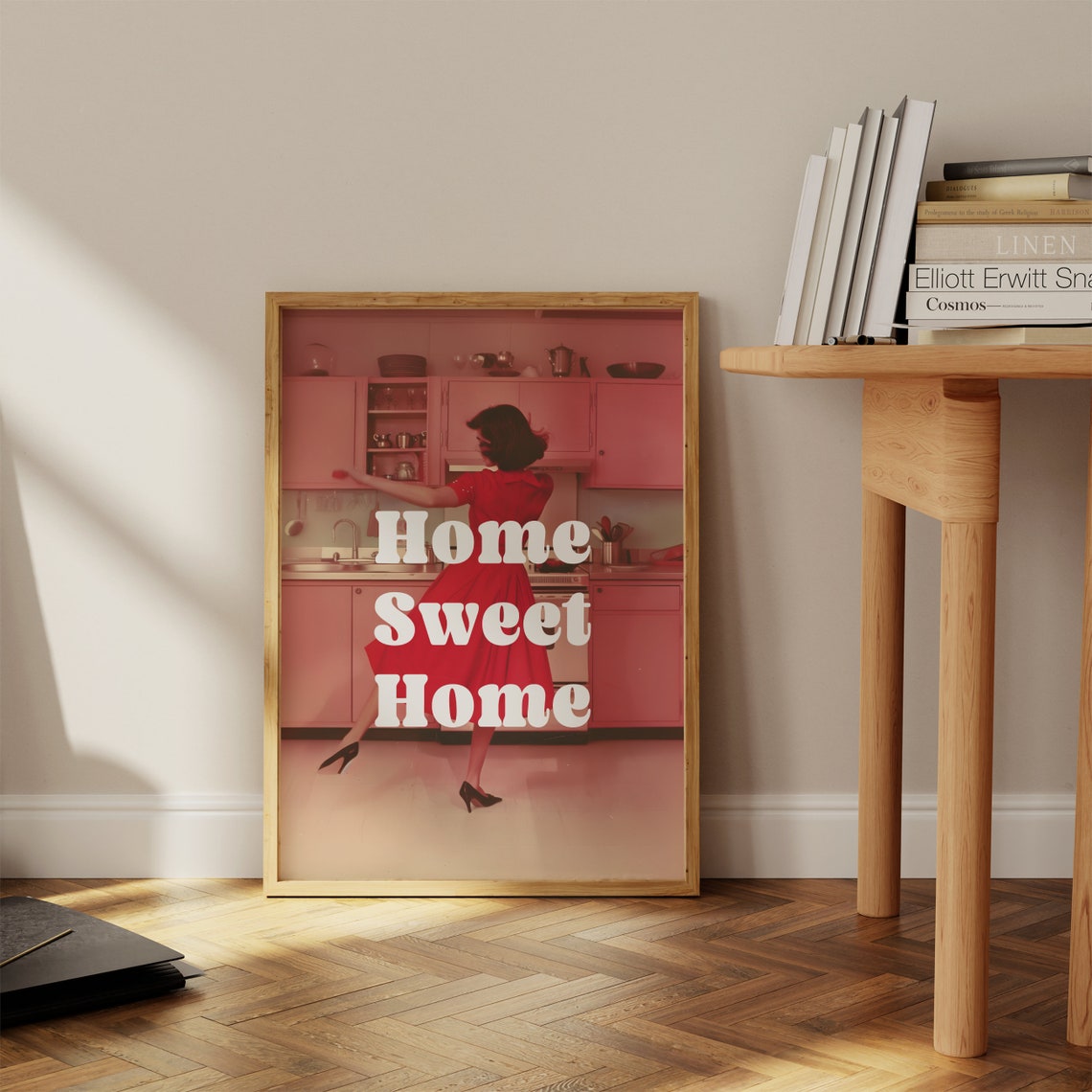 Home Sweet Home Retro Red Kitchen Dancing Woman Quote Poster - Image 4