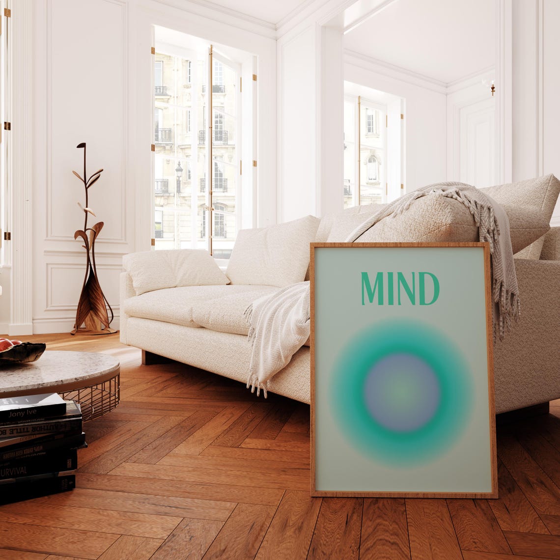 Mind Blue Aura Gradient Orb Meditation Affirmation Artwork Poster - Image 3