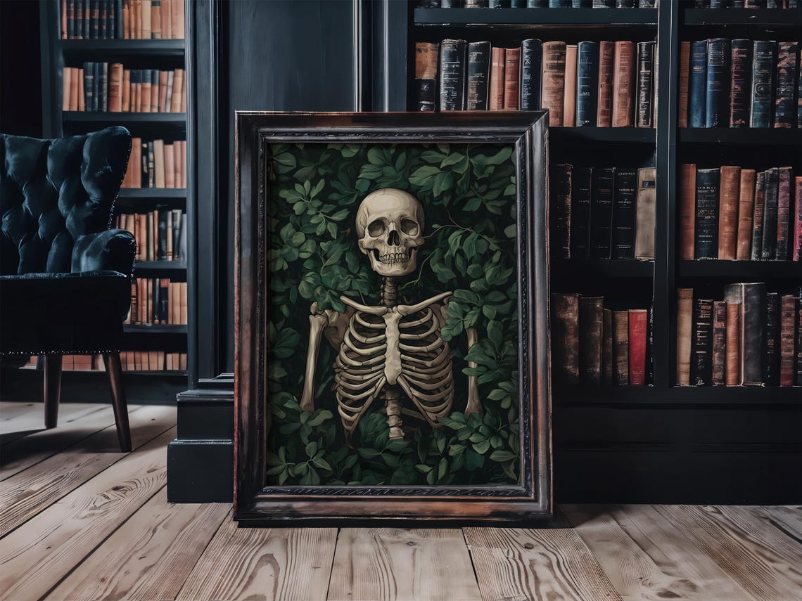 Botanical Skeleton Moody Green Leaf Gothic Halloween Spooky Poster - Image 2