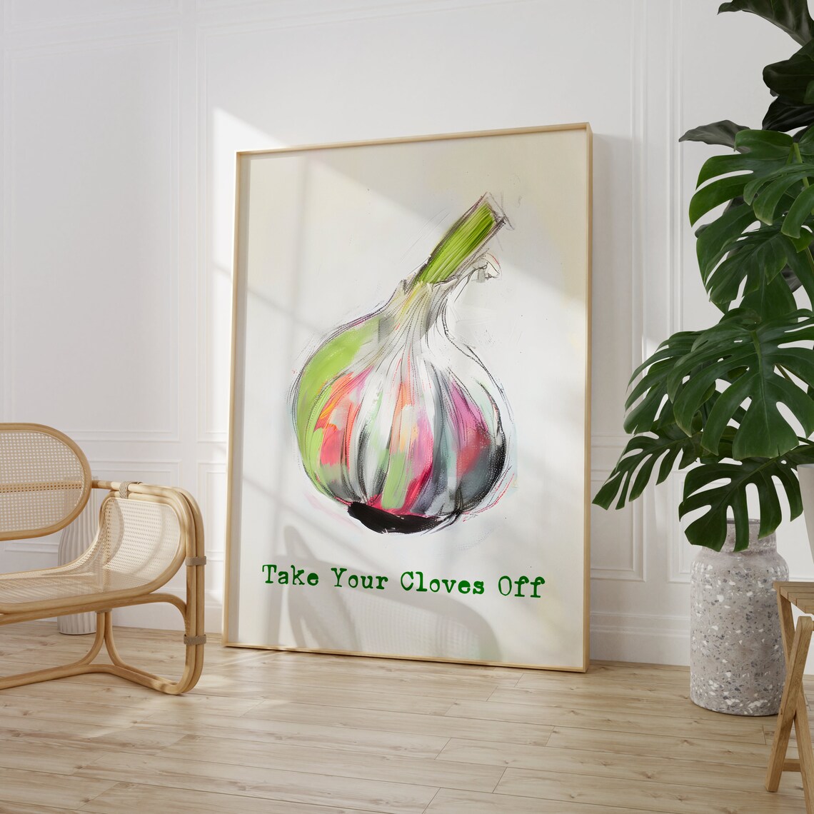 Take Your Cloves Off Funny Garlic Watercolor Kitchen Pun Poster - Image 2