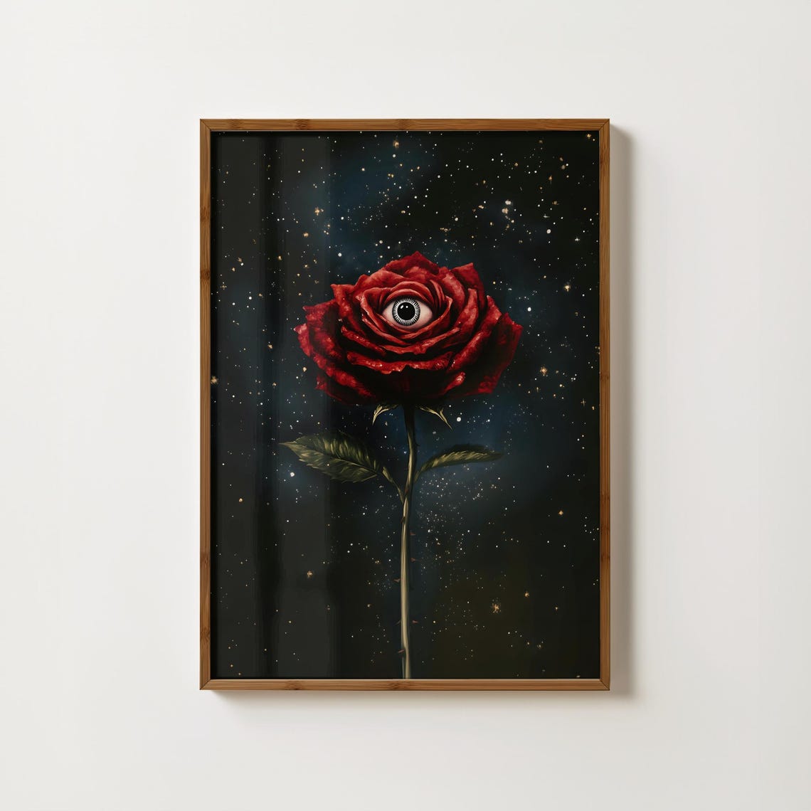 Surreal Red Rose With All Seeing Eye Dark Gothic Floral Art Poster