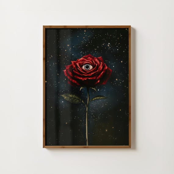Evil Eye Rose Print Mystical Rose Painting Moody Floral Wall Art Gothic Decor Dark Arts Poster All Seeing Eye Print Third Eye Wall Art