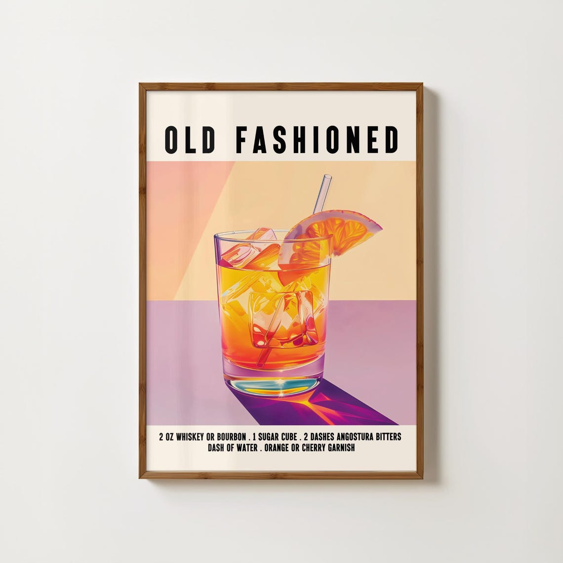 Old Fashioned Whiskey Cocktail Recipe In Cream Retro Style Poster