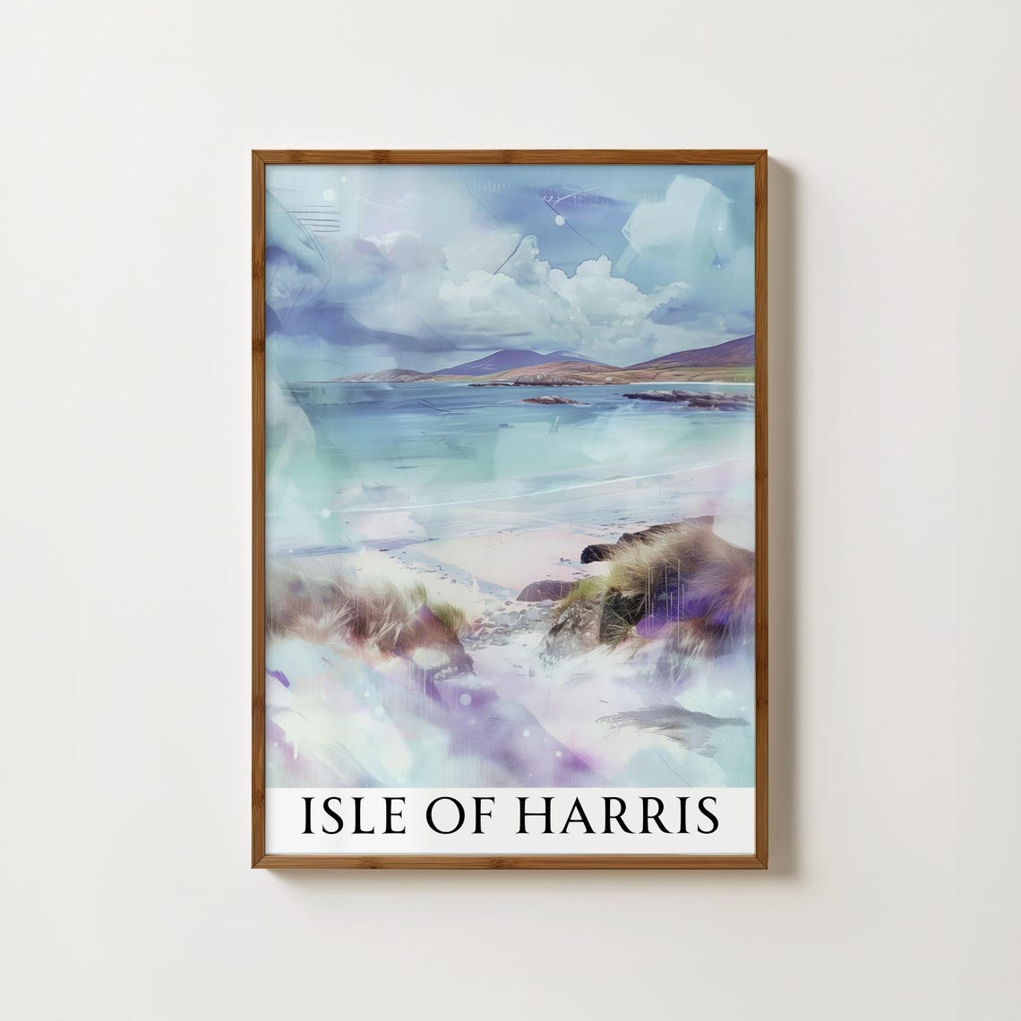 Isle of Harris Pastel Pink Beach Dunes Watercolor Art Poster
