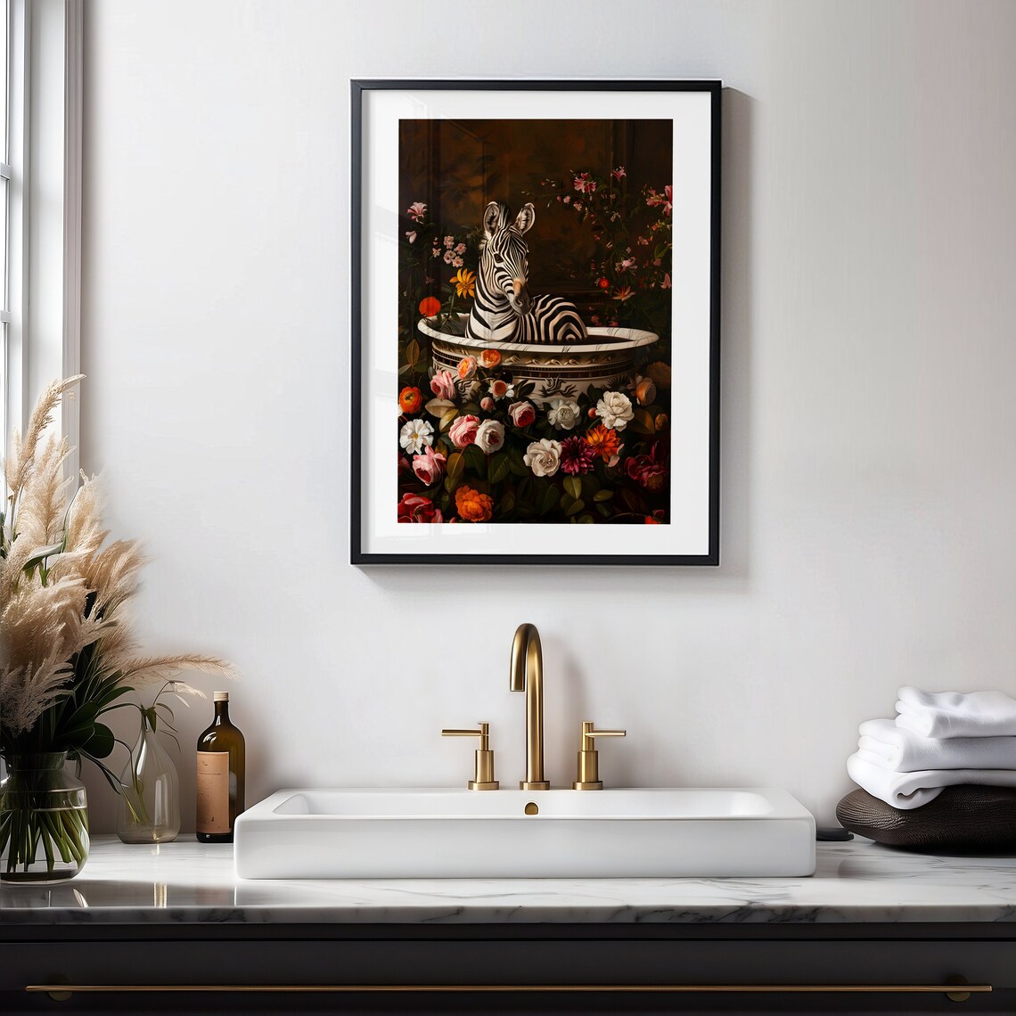 Zebra in Bath Vintage Bathroom Art Print - Image 4