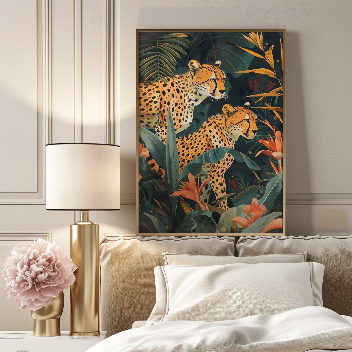 Cheetahs in Jungle, Vintage Tropical Safari Art Print - Image 2
