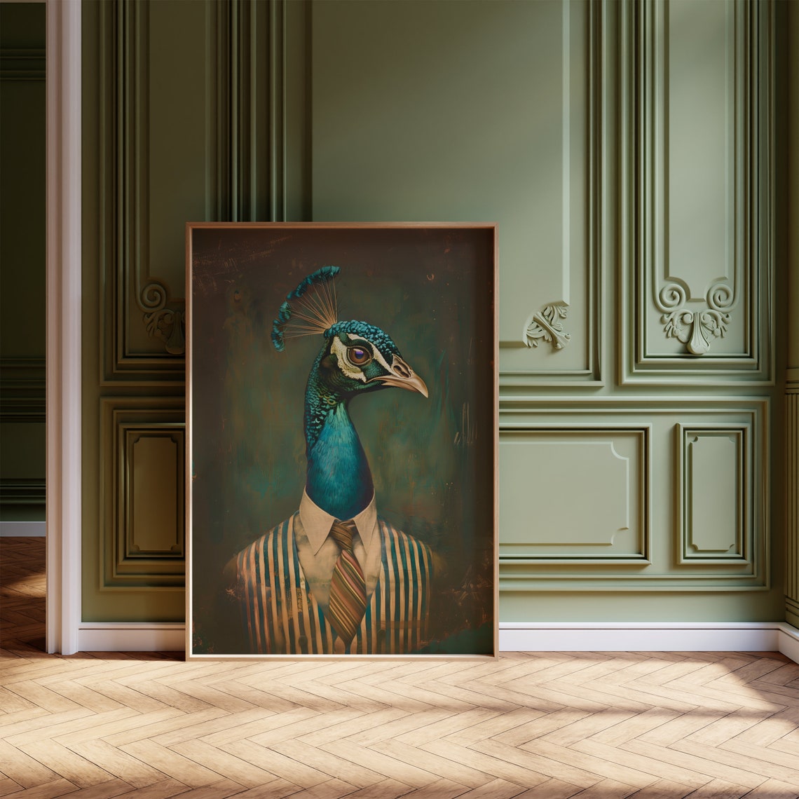 Dapper Peacock In Striped Suit Funny Victorian Portrait Poster - Image 4