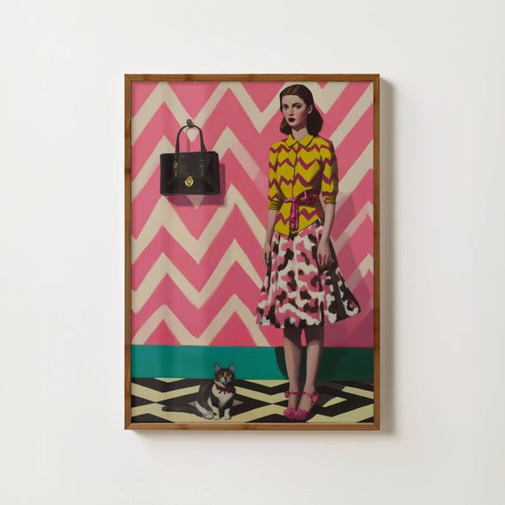 The Fashionable Woman Portrait Print Female Portrait Painting Fashion Prints Womans Art Feminist Poster Maximalist Prints Dopamine Decor