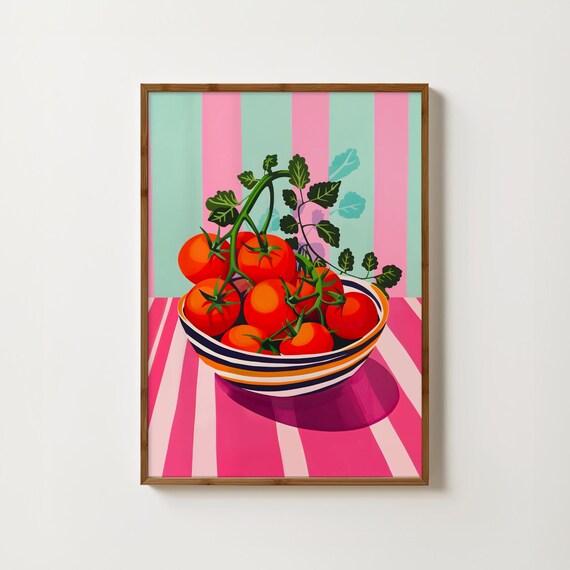 Tomato Print Vine Tomatoes Painting Kitchen Prints Food Wall Art Mediterranean Painting Vegan Wall Art Fruit And Veg Prints Cute Cafe Decor