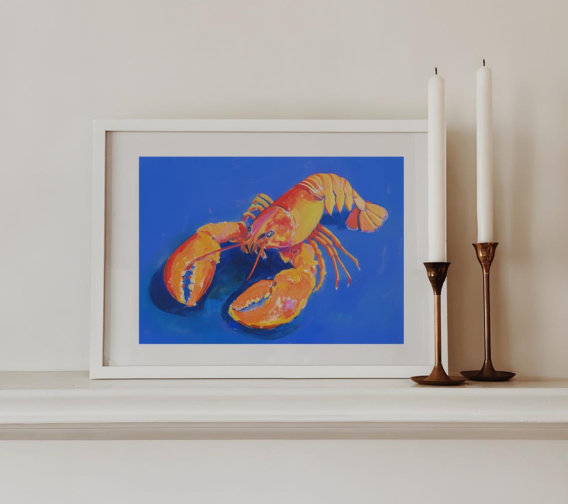 Blue Lobster Print Seafood Painting Lobster Poster Trendy Kitchen Art Colourful Food Prints Dining Room Decor Bistro Prints Lobster Art - Image 2