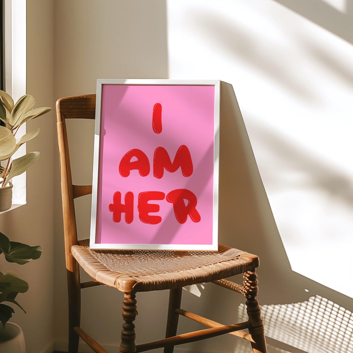I Am Her Red Bubble Letters Pink Feminist Affirmation Confidence Poster - Image 2