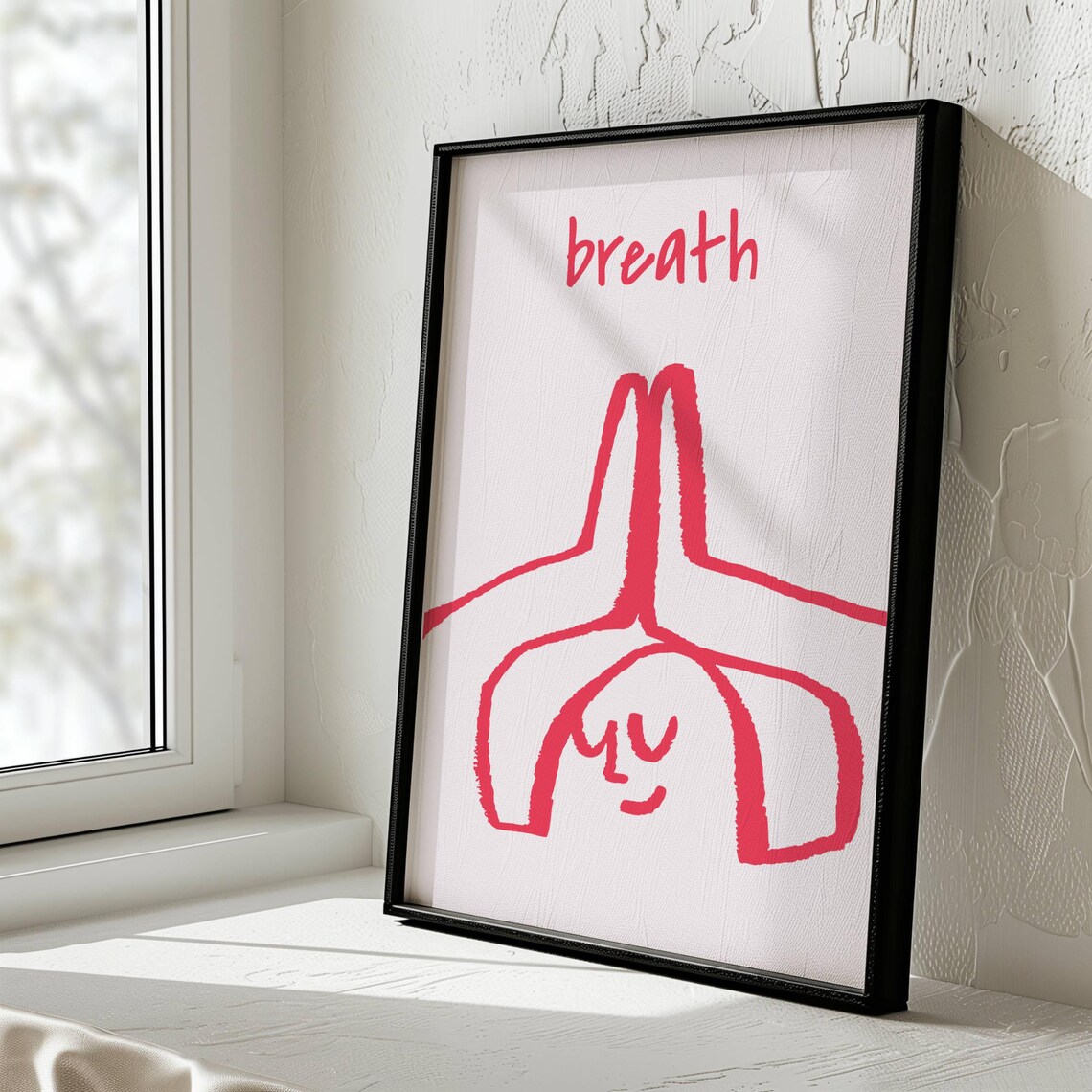 Breath Pink Line Drawing Meditating Woman Yoga Mindfulness Art Poster - Image 3