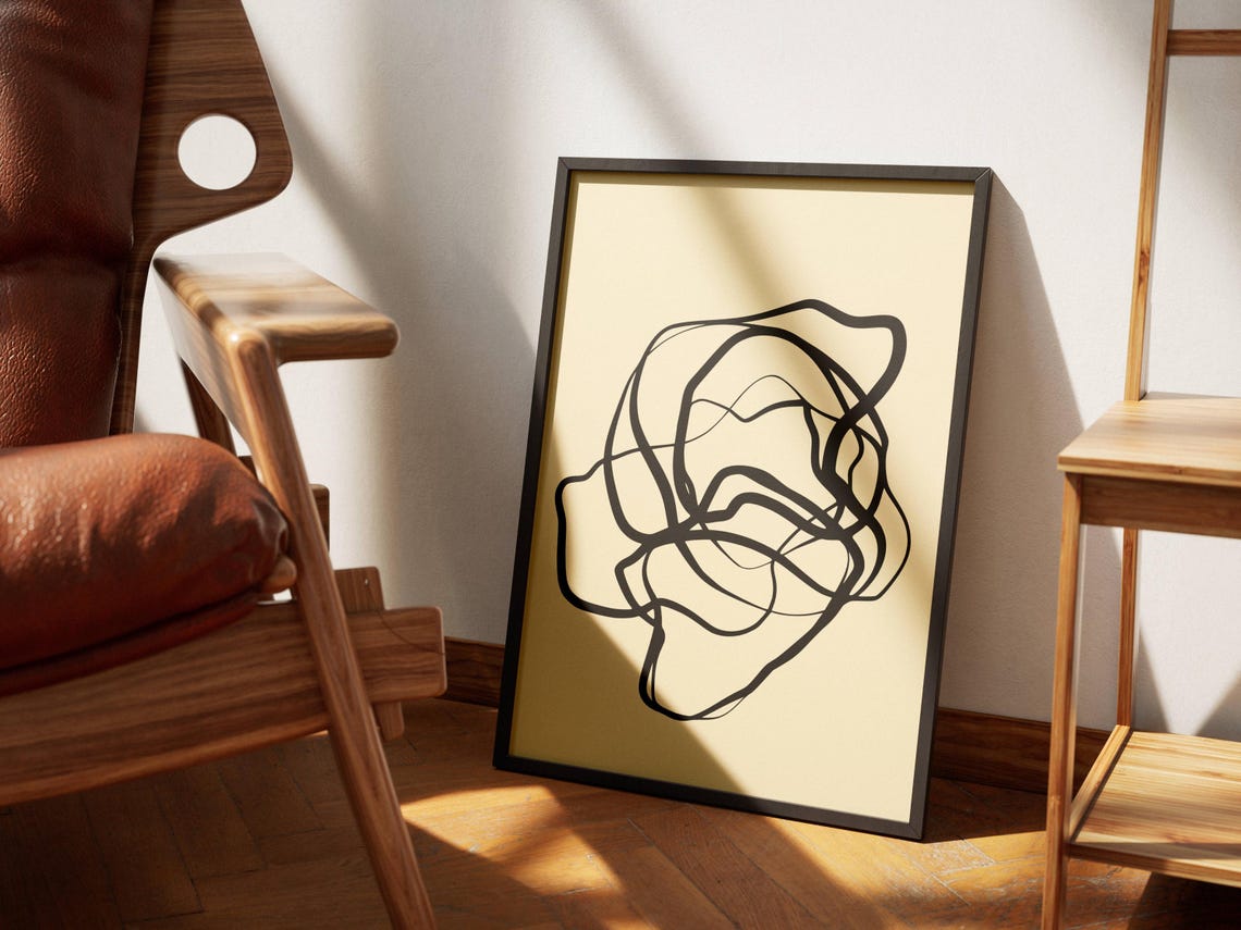 Neutral Abstract Line Drawing Modern Minimalist Gallery Art Poster - Image 2