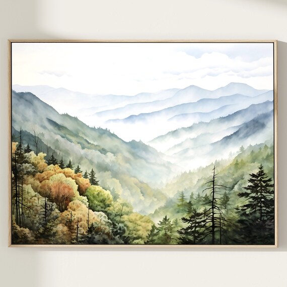 Smoky Mountain Watercolor Art Print, Great Smoky Mountains
