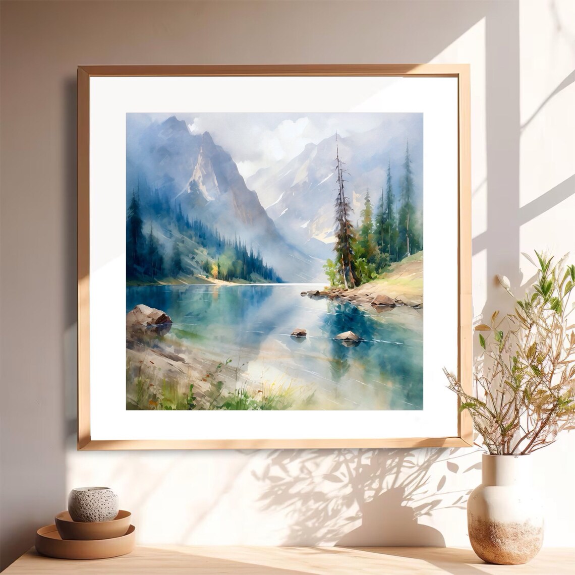 Alice Lake Idaho Mountain Landscape Watercolor Art Print - Image 2