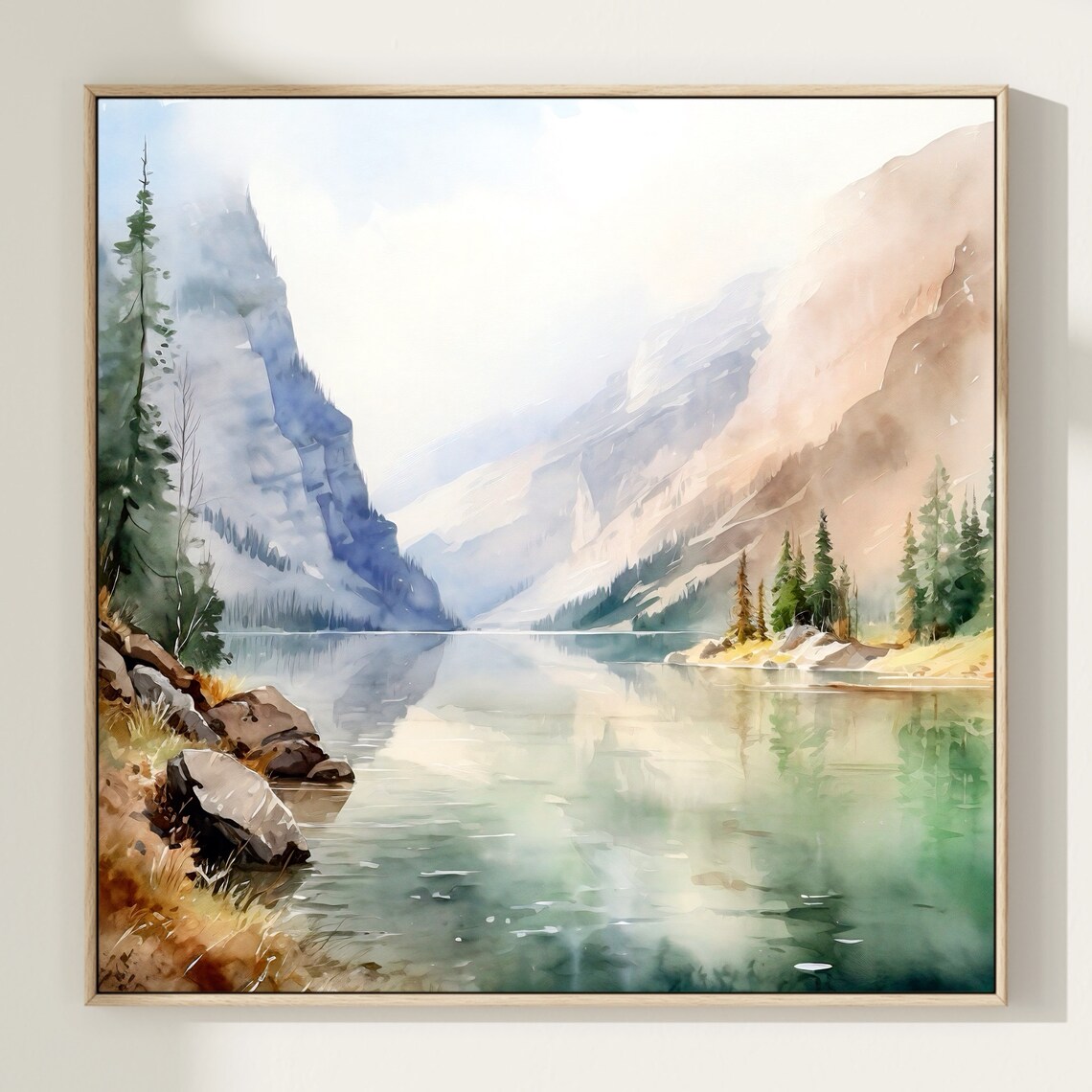 Idaho Watercolor Art Print, Stanley Lake Landscape
