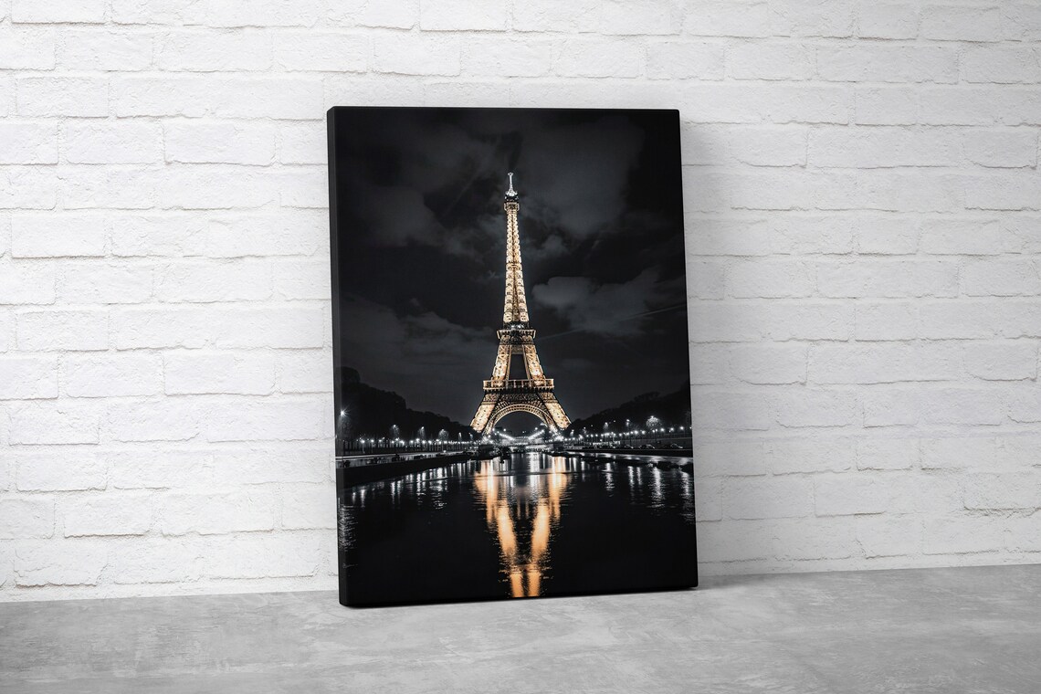 Eiffel Tower Night Lights, Paris Landmark Travel Poster