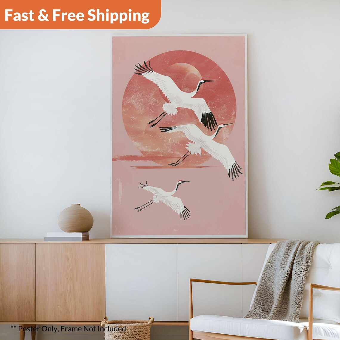 Hokusai Ukiyo-e Japanese Pink Crane Poster Print - Image 2