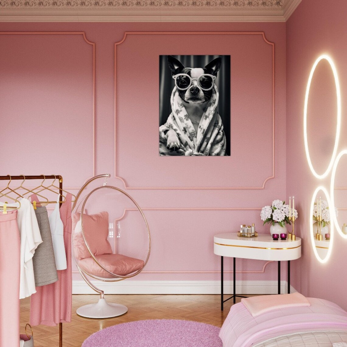 Boston Terrier In Robe With Sunglasses Poster - Image 2