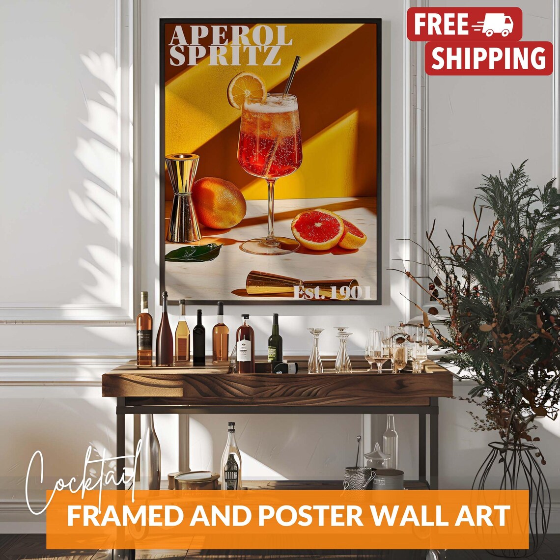 Aperol Spritz Cocktail Bar Cart, Kitchen Wall Art