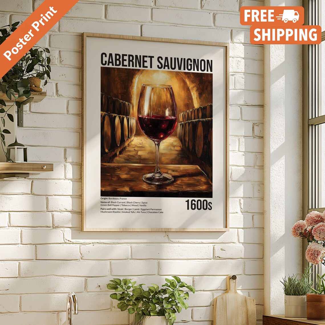 Vintage Cabernet Sauvignon Wine Bar, Kitchen Art Print - Image 2