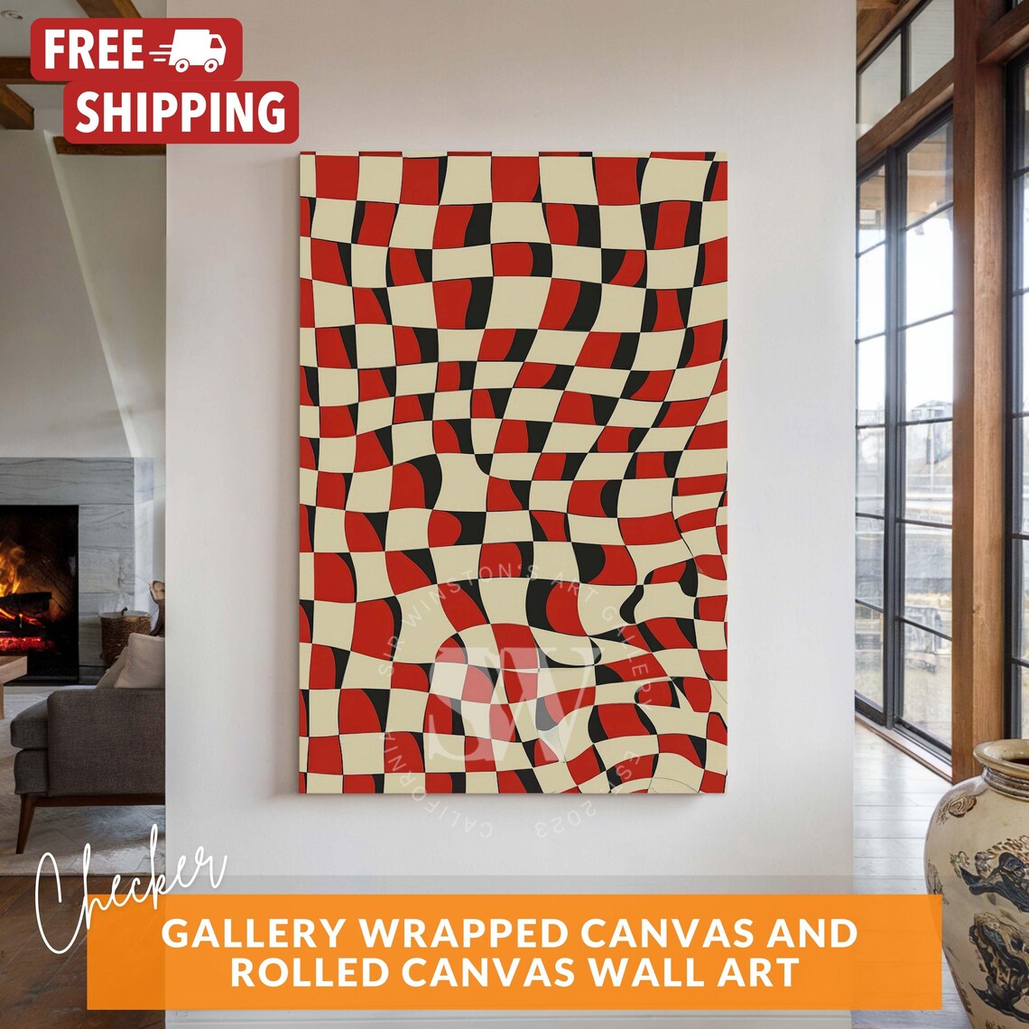 Wavy Checkered Abstract Geometric, Minimalist Poster