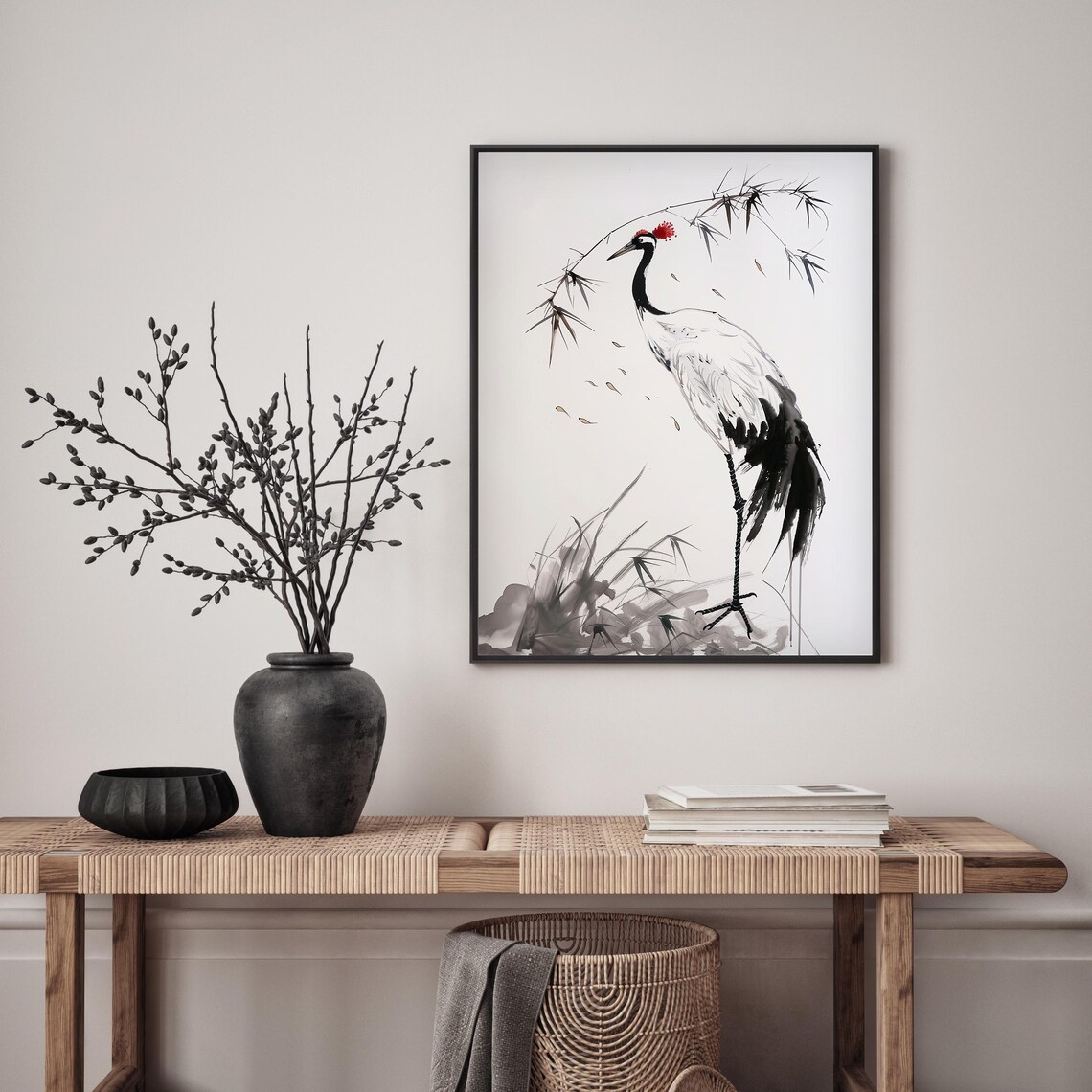 Japanese Kano Motonobu Style Crane Poster