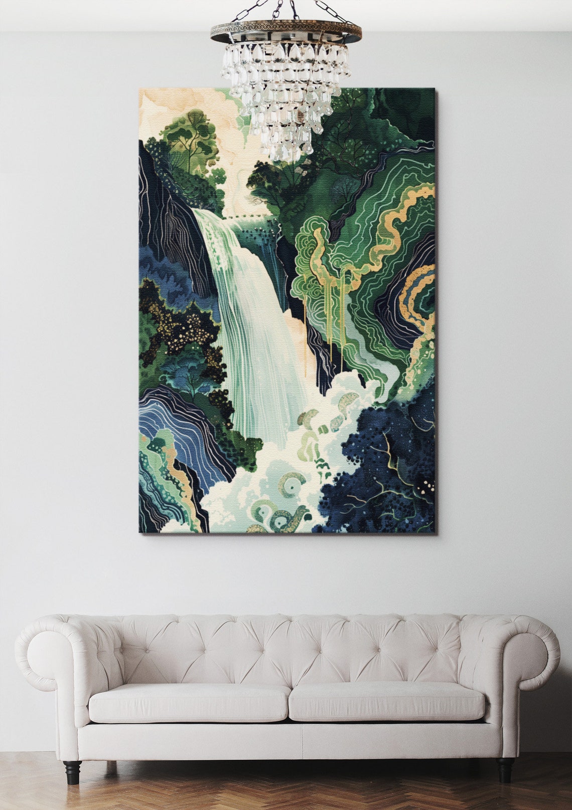 Hokusai Ukiyo E Japanese Waterfall, Zen Art Print