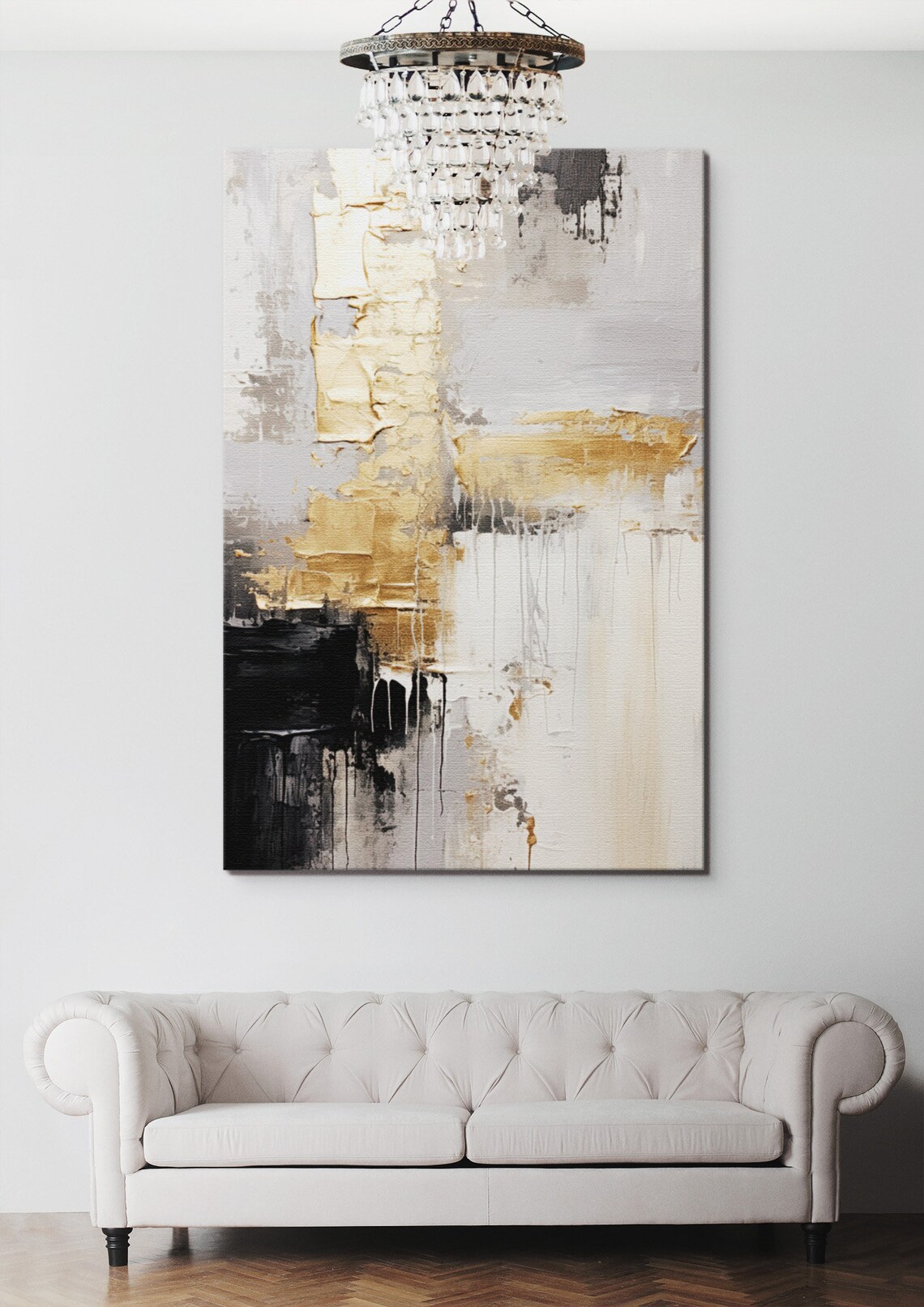 Abstract Painting, Gold White Black Home Decor - Image 2