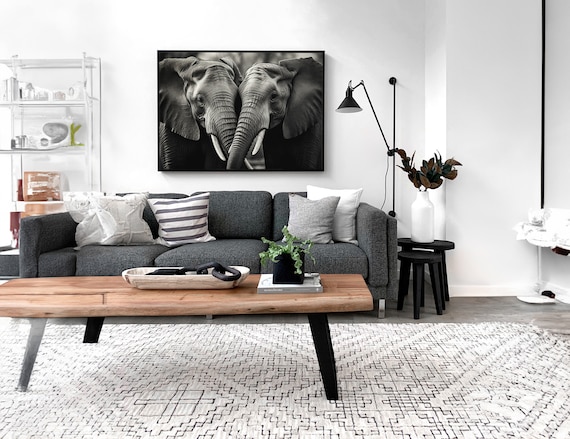 Elephants Embrace Safari Wall Art Print